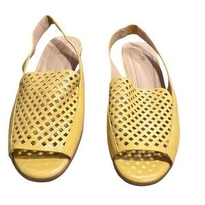 Nurture Open Toe Sling Back Yellow Comfort Shoe 7 M Laser Cut Top